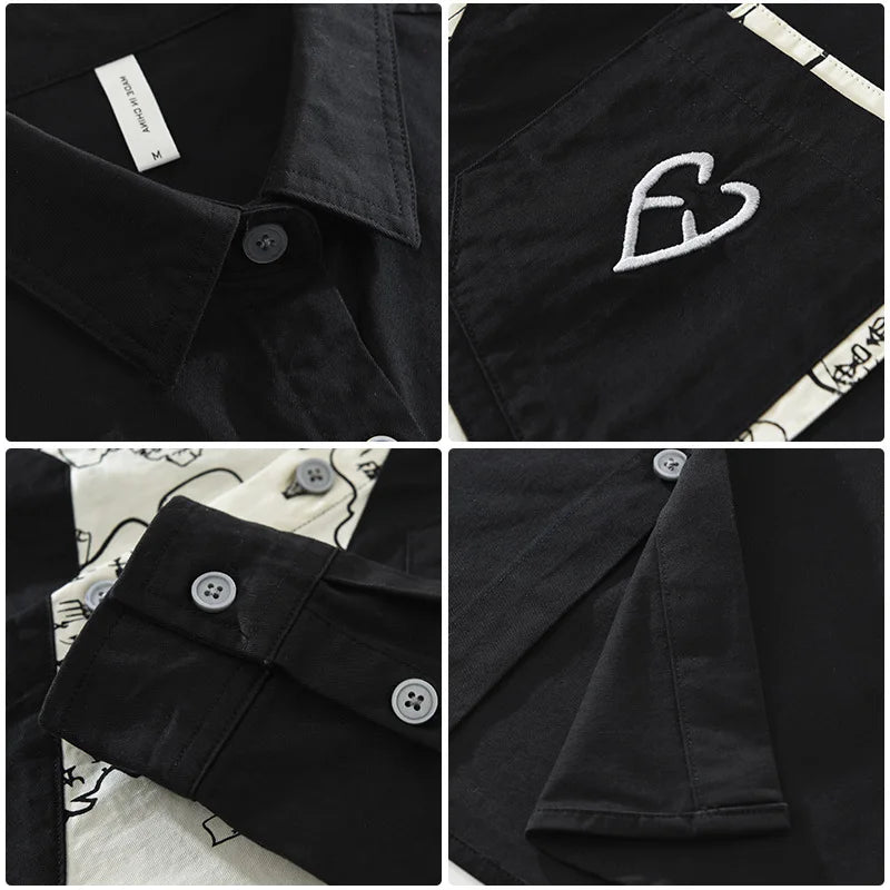 Geometric Patchwork Cotton Men's Shirt