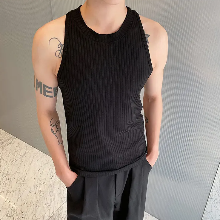 Solid Elastic Knitted O-Neck Tank Top