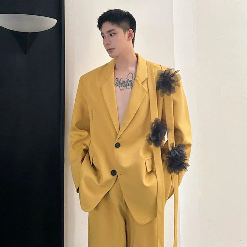 Ribbon Mesh Floral Single-Breasted Suit