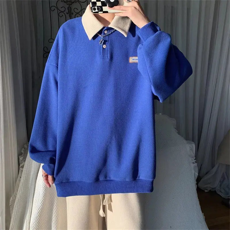 Oversized Waffle Knit Polo Sweatshirt