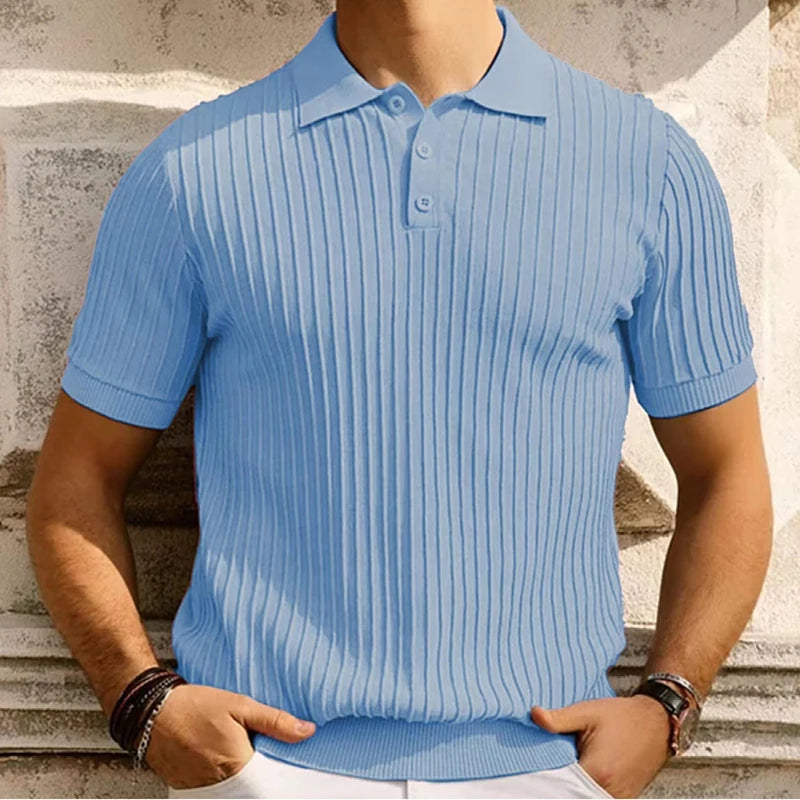 Striped Knitted Short Sleeve Polo Shirt