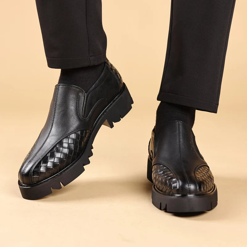 Black Solid Woven Slip-On Loafers
