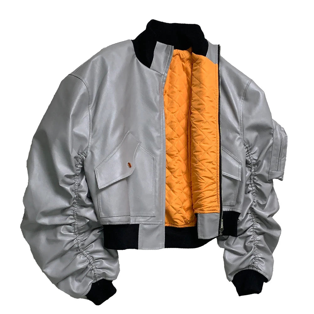 Silver Faux Leather Bomber Jacket