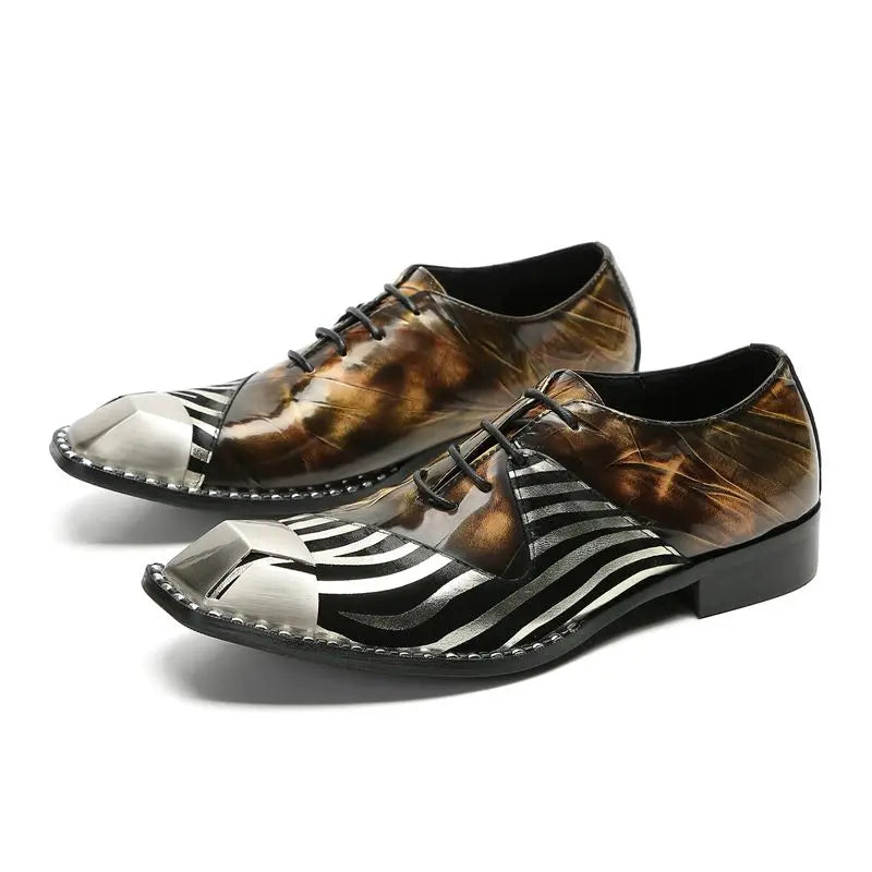 Metal Toes Patchwork Pigskin Shoes