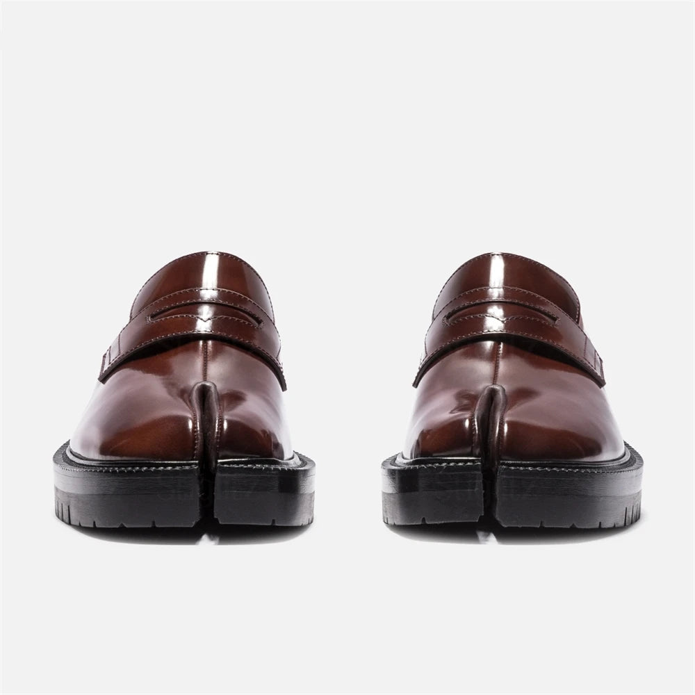 Square-Toe Leather Platform Tabi Loafers
