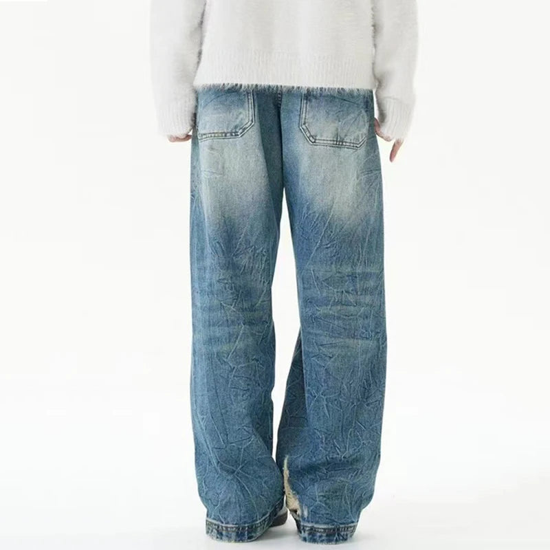 Gradient Creases Denim Straight Jeans