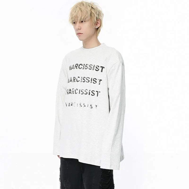 Greyish Letter Printing Contrast Color T-Shirt