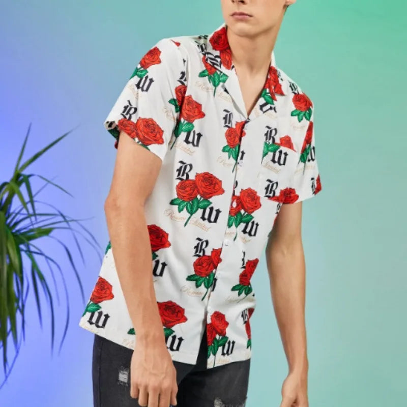 Summer Floral Letter Print Shirt