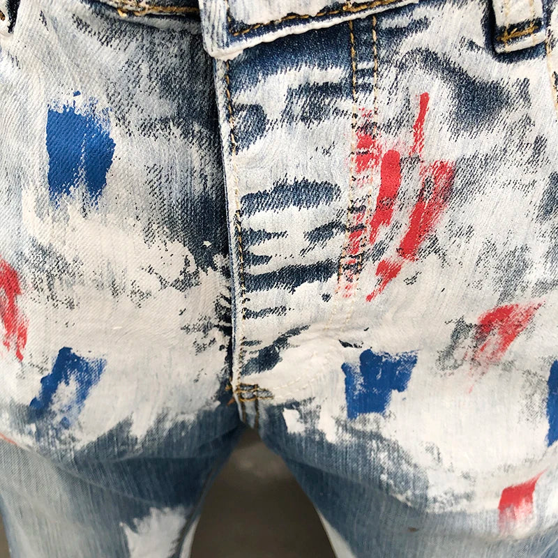 White Splashed Ink Decoration Jeans