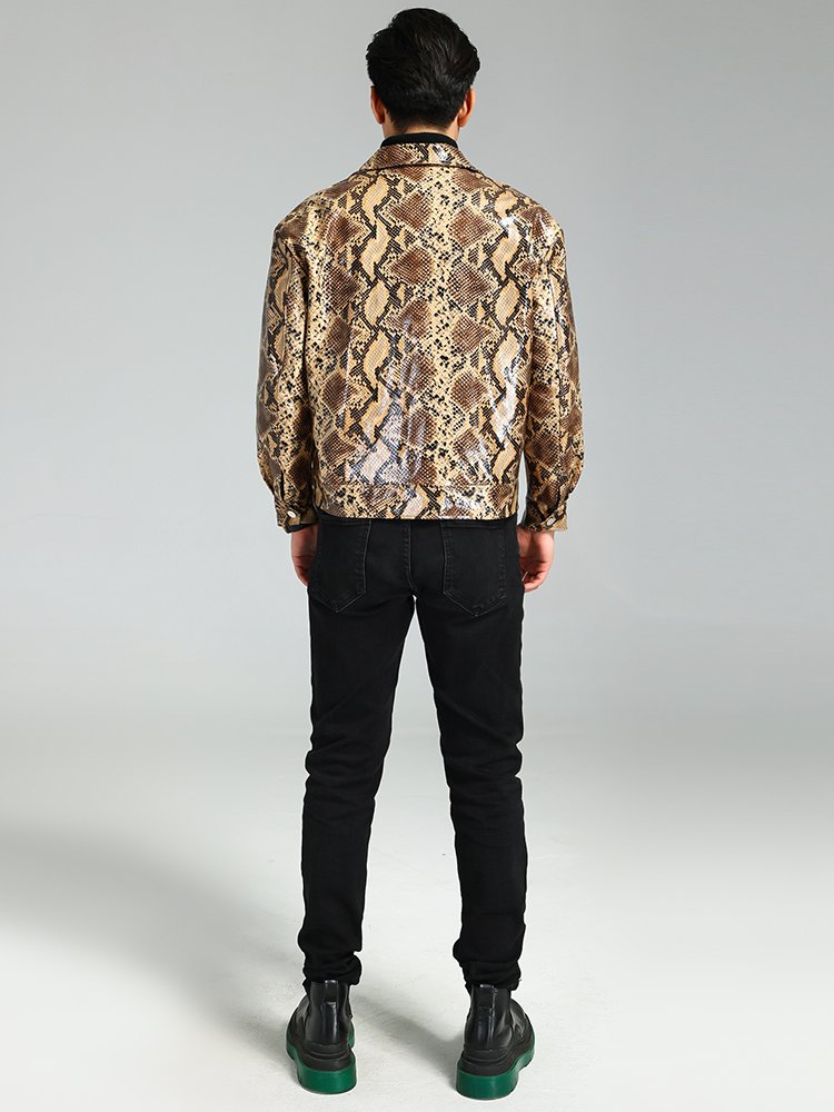 Snakeskin Print PU Leather Jacket