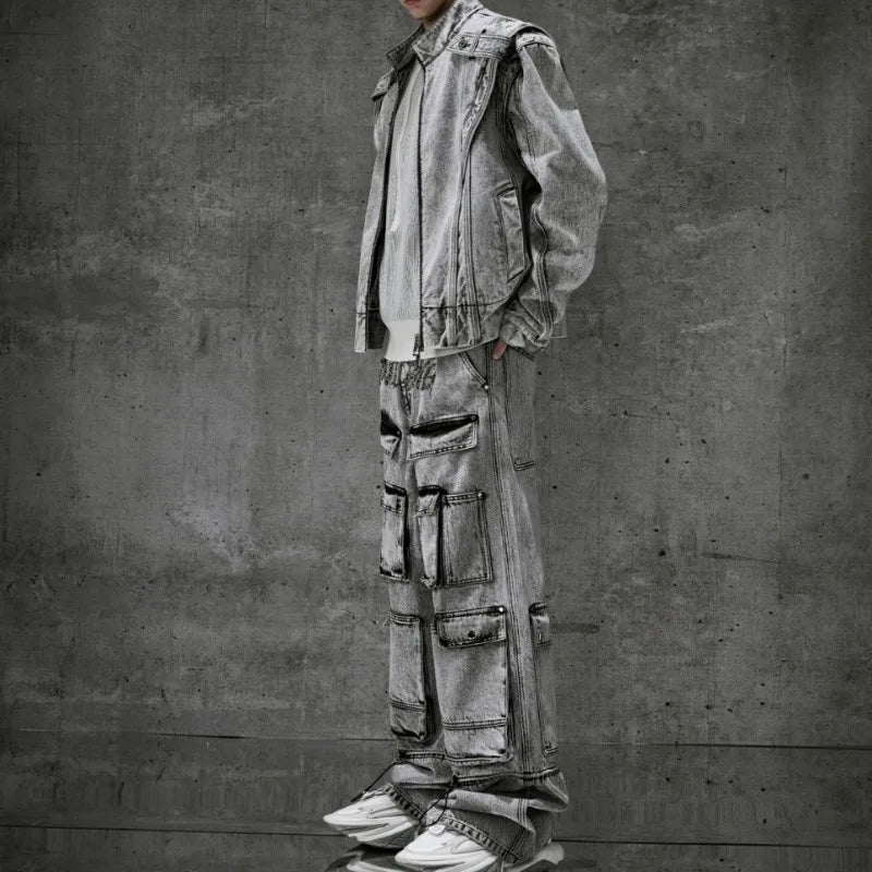 Grey Retro Vintage Washed Denim Jacket