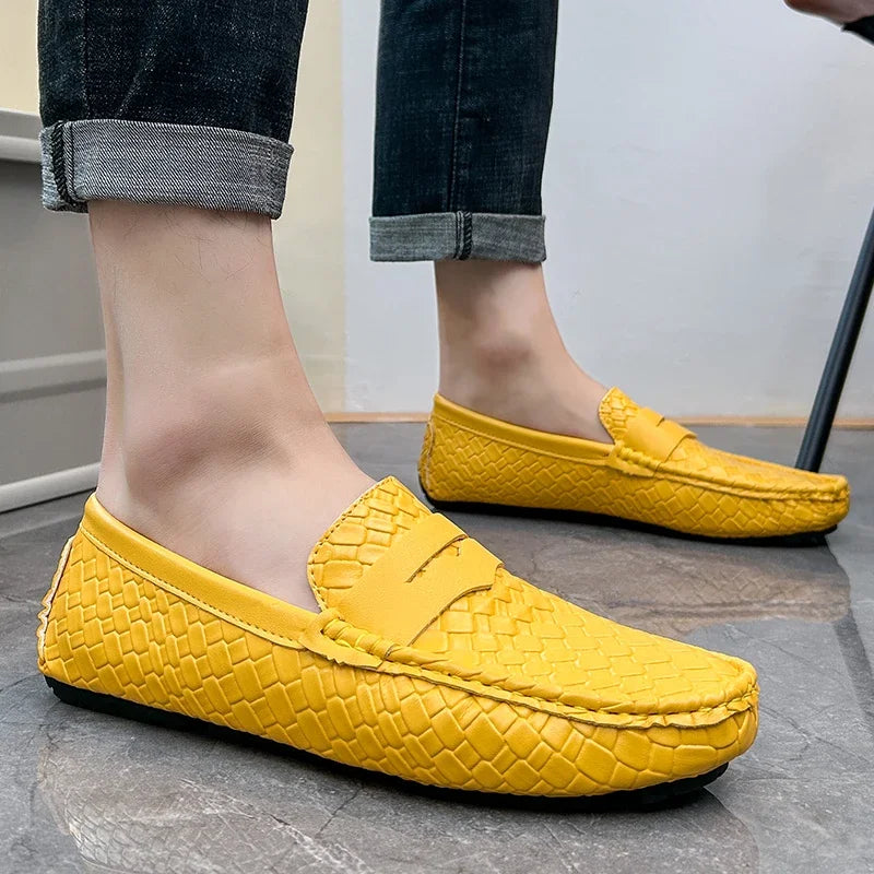 Woven Split Leather Multicolor Loafers