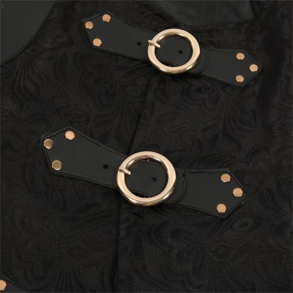 Black Jacquard Belt Buckle Vest