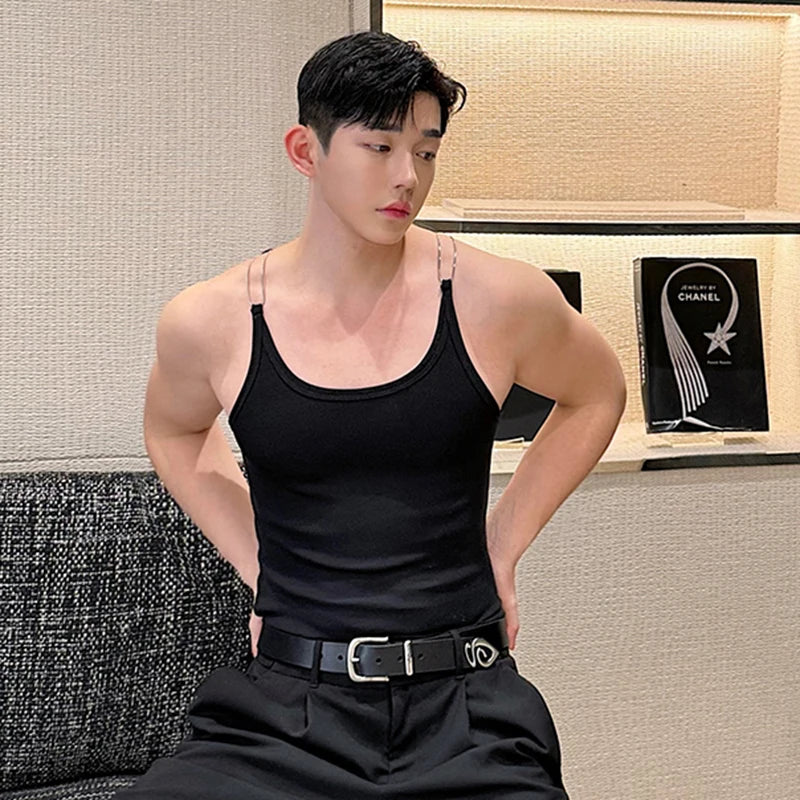 Solid Metal Straps Knitted Tank Top