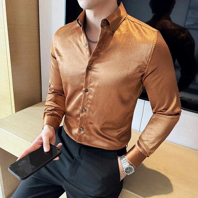 Solid Imitation Silk Men's Shirt