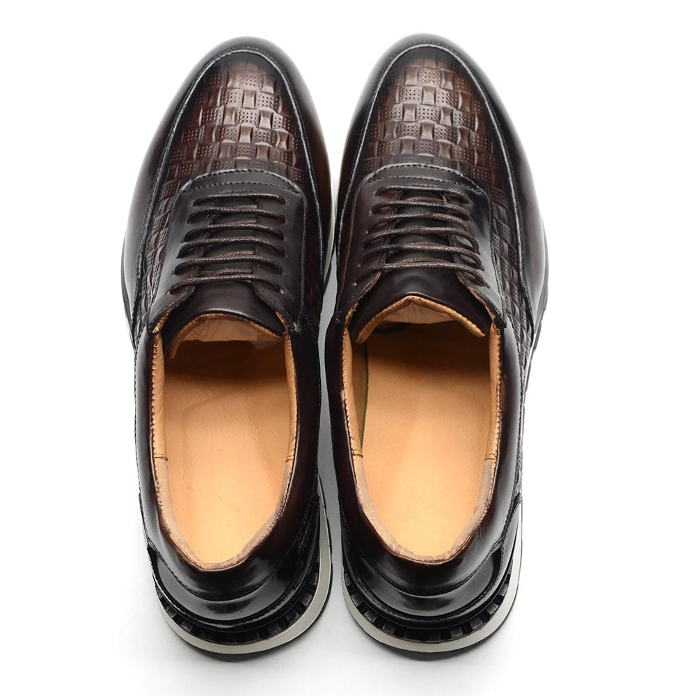Plaid Pattern Natural Genuine Leather Shoes