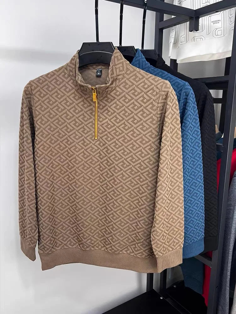 Jacquard Solid Zipper Turtleneck Sweater