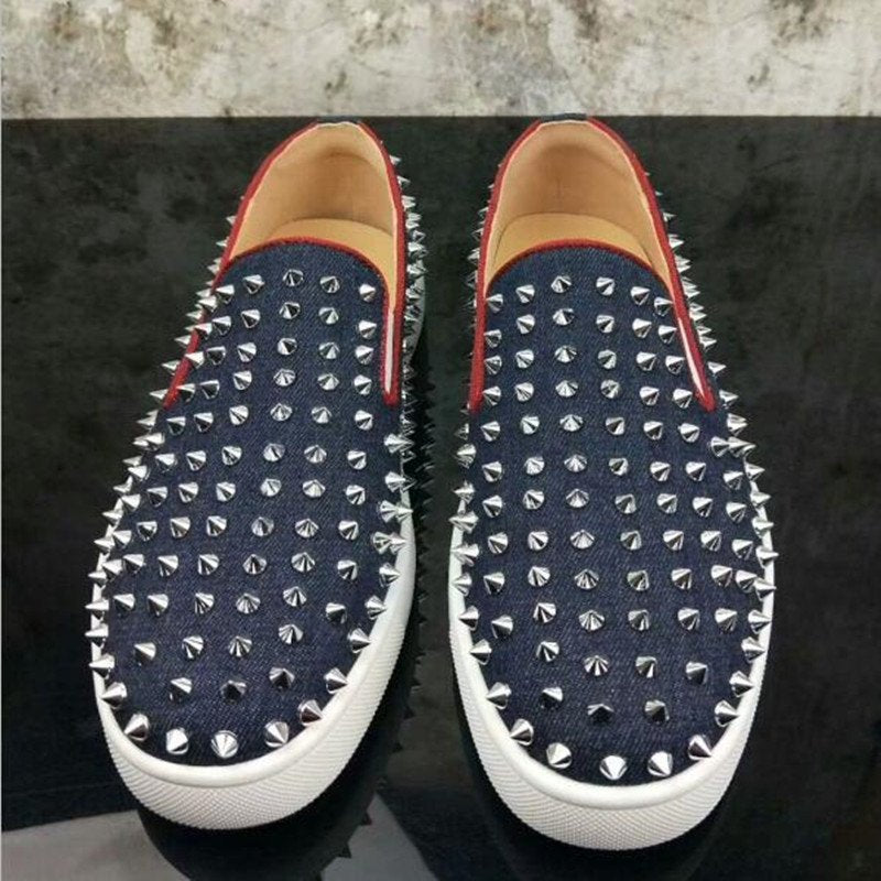 Denim Full Spikes Slip-On Sneakers