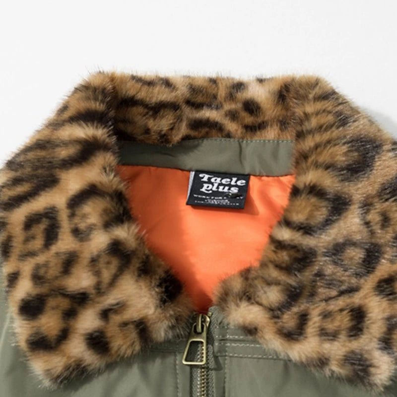 Leopard Faux Fur Multi Button Padded Jacket
