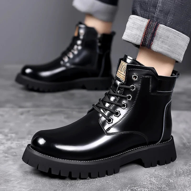 Shiny Genuine Leather Platform Boots