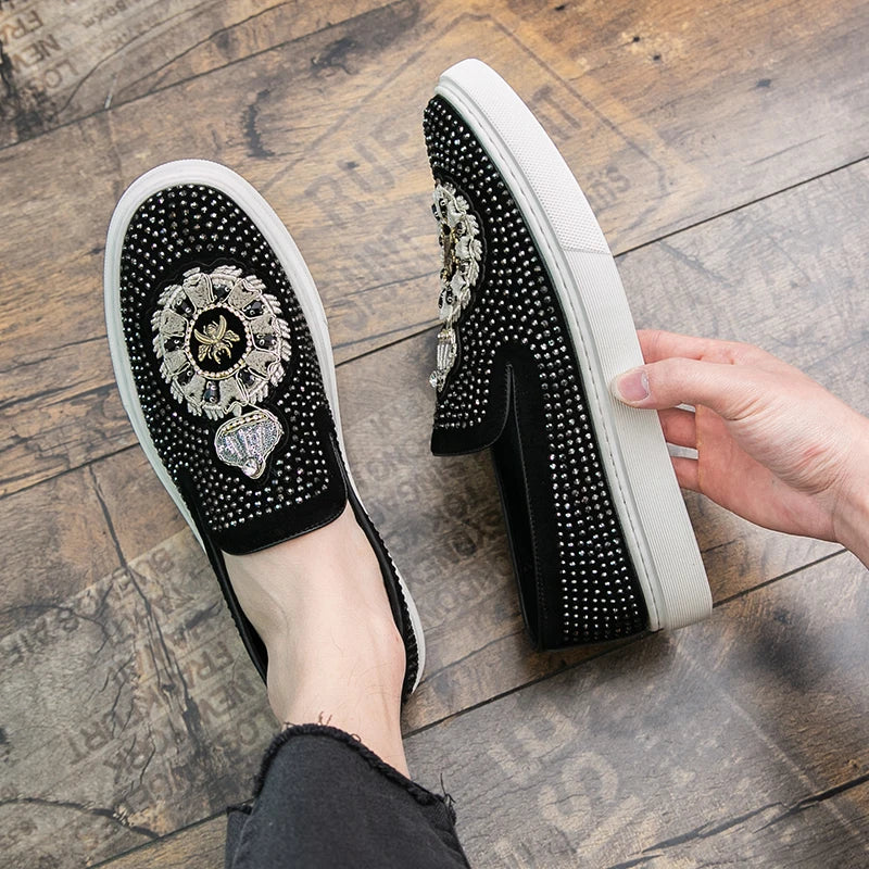 Embroidery With Rhinestone Spikes Loafers