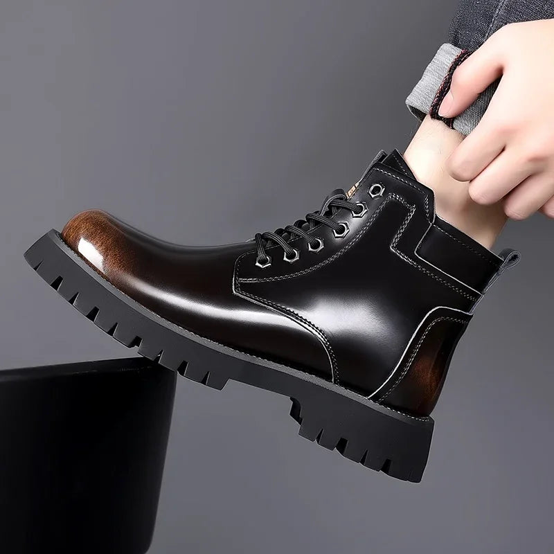 Shiny Genuine Leather Platform Boots
