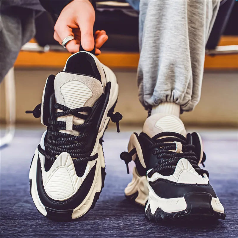 Casual Style Thick Platform Leather Sneakers