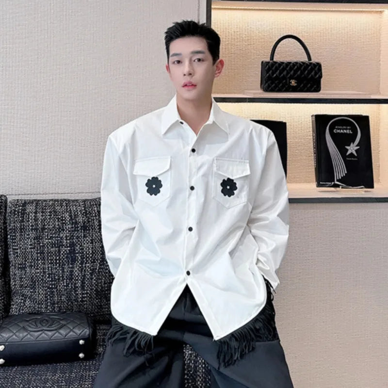 White Color Long Sleeve Floral Shirt