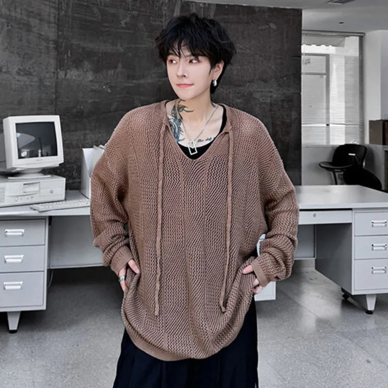 V-Neck Ribbon Hollow-Out Knitted Pullover