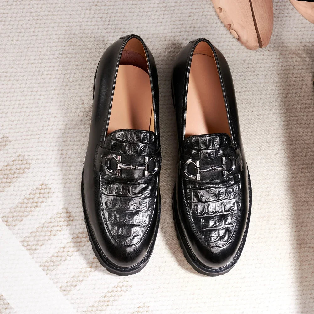 Genuine-Leather Snakeskin Pattern Appliques Loafers