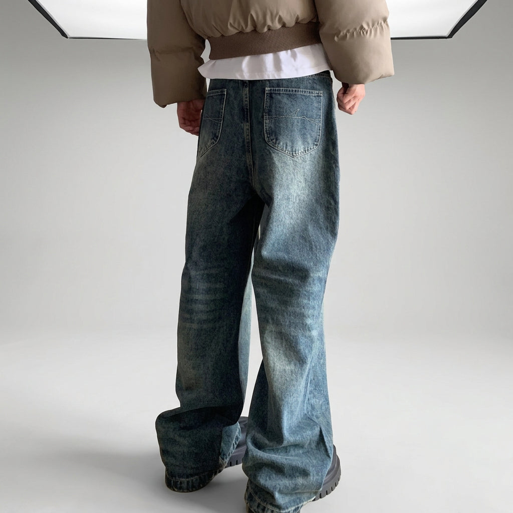 Printed Letter Hip-Hop Straight Loose Jeans