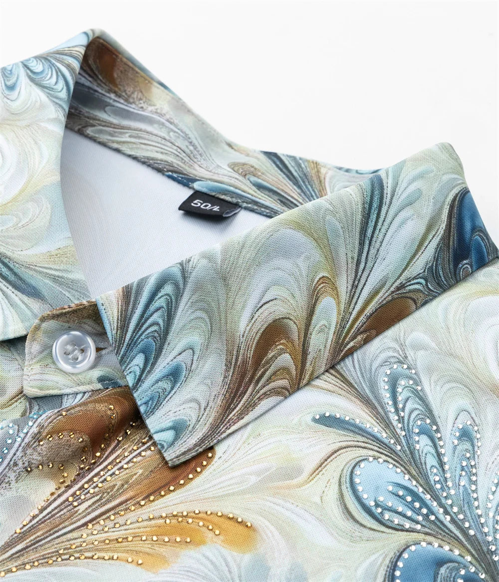 Retro Gold Floral Rhinestones Shirt