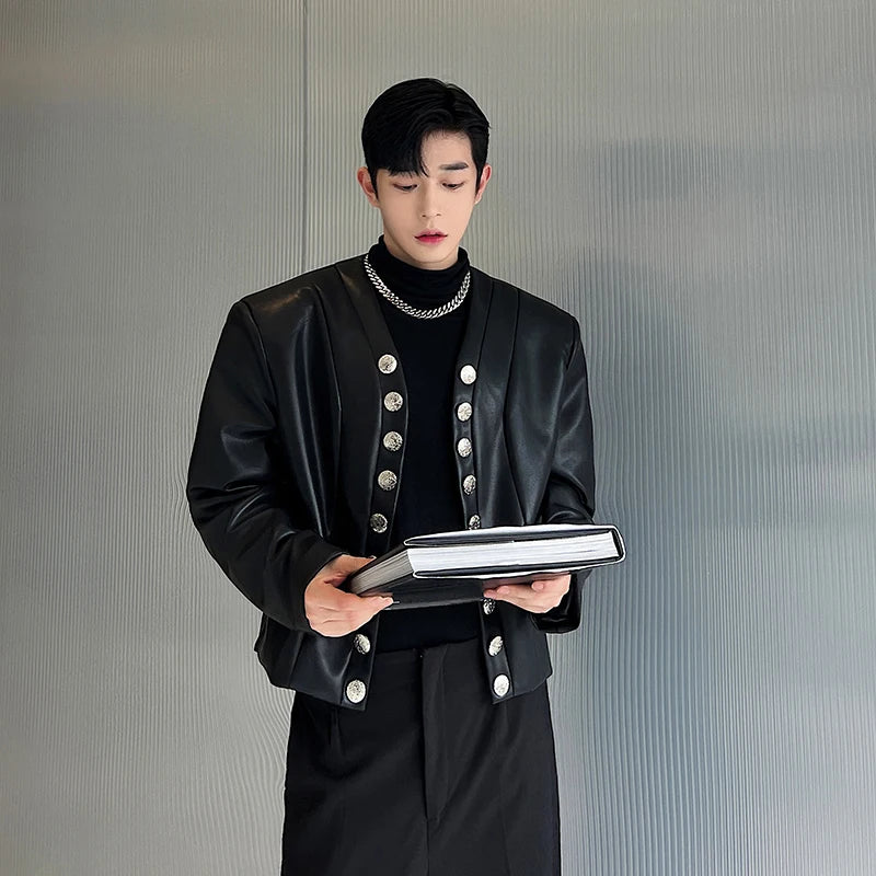 Vintage Black Solid V-neck Jacket