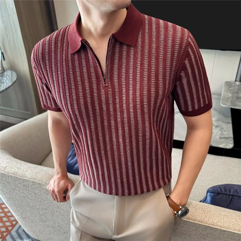 Stretchy Striped Casual Men's Polo Shirt