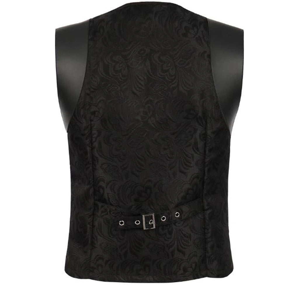 Black Jacquard Belt Buckle Vest