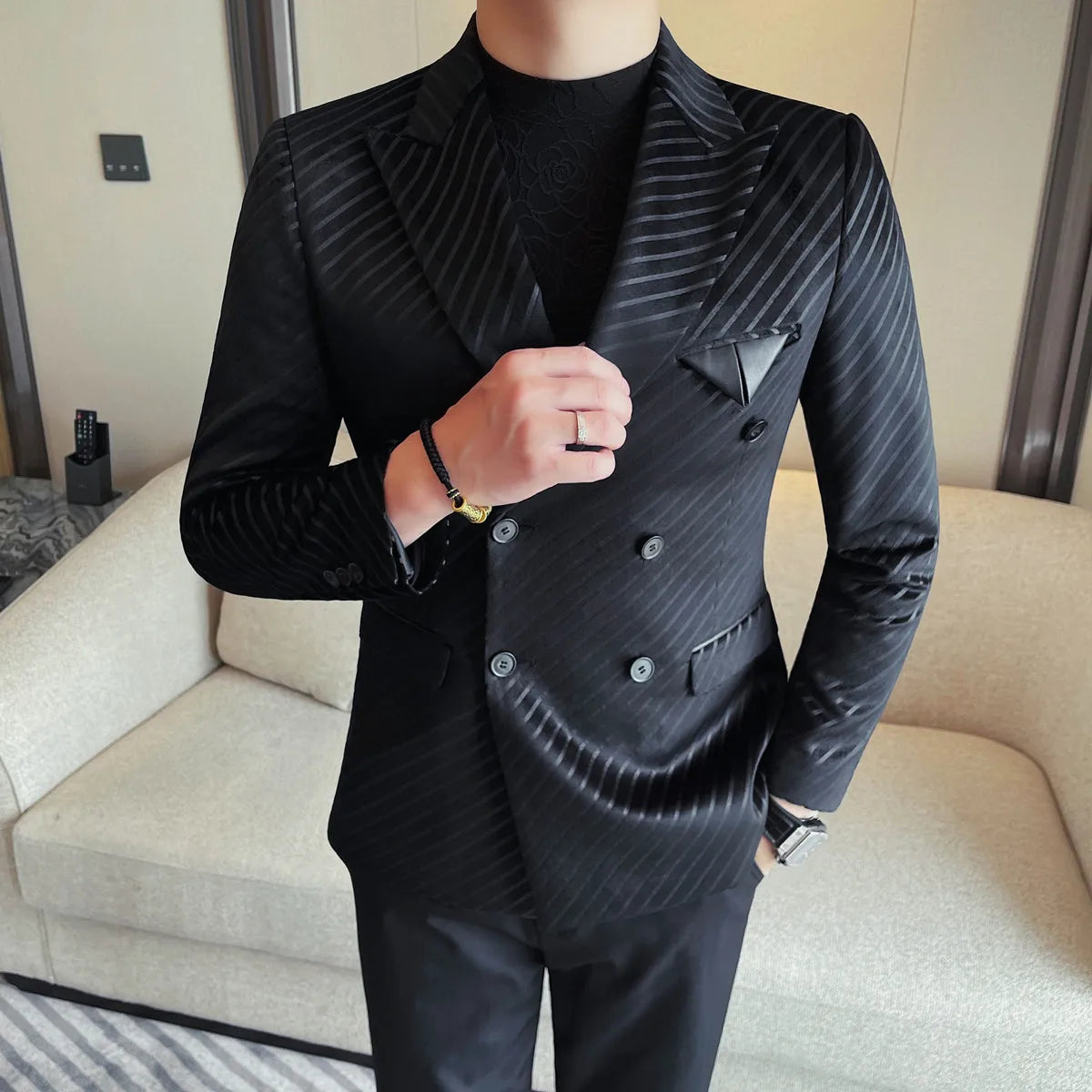 Striped Style Double Breasted Blazer