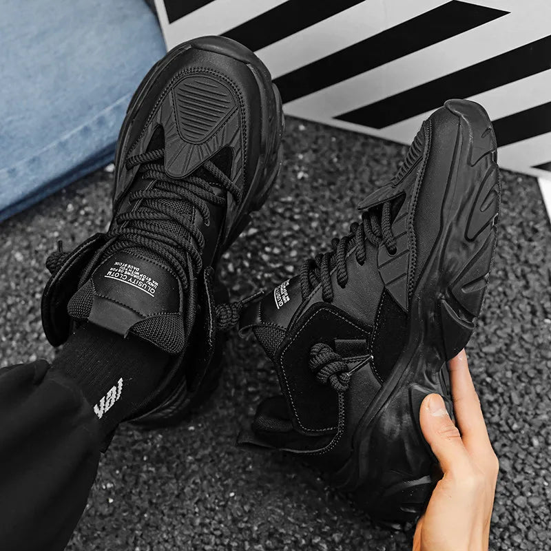 Casual Style Thick Platform Leather Sneakers