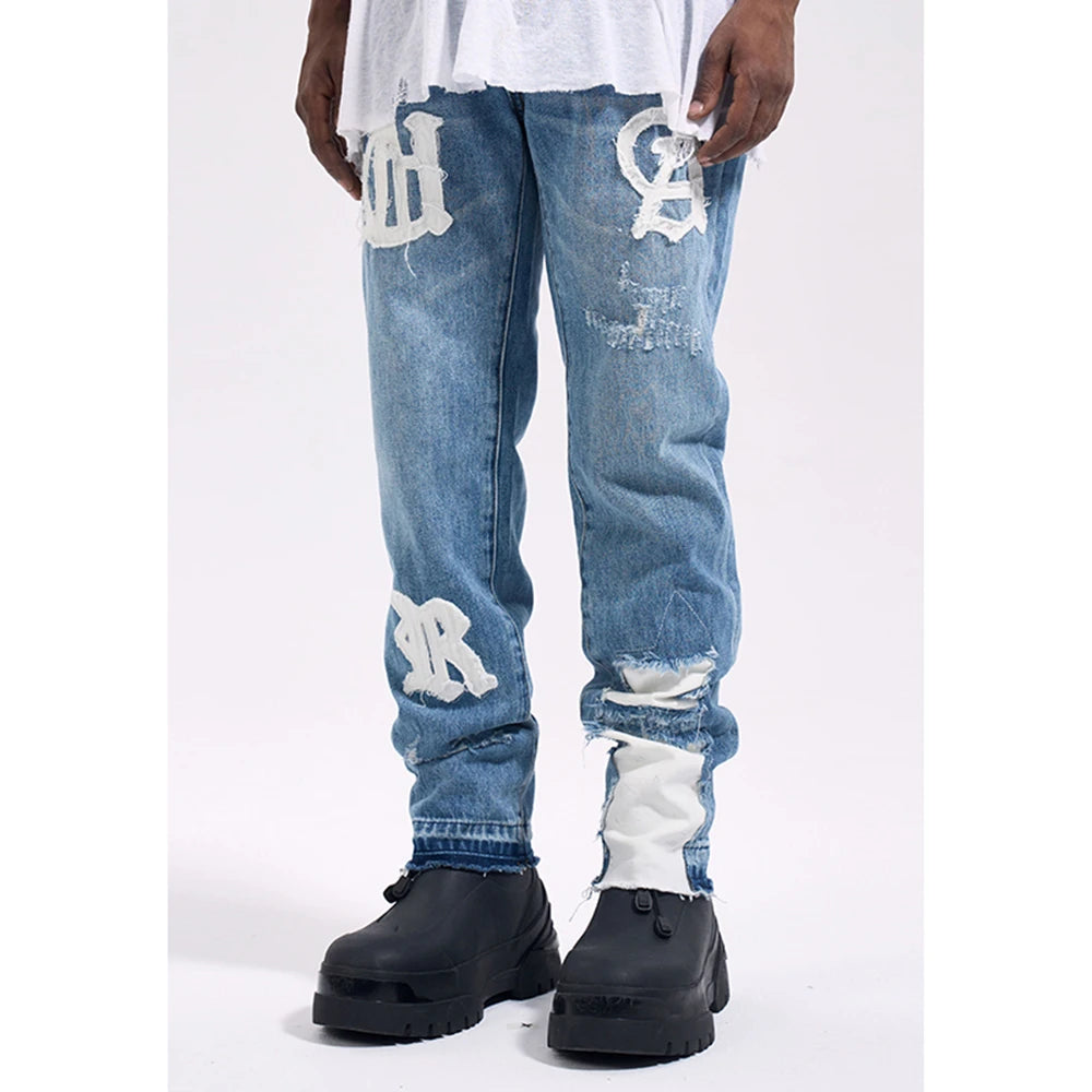 Y2k Streetwear Patchwork Letter Straight Jeans