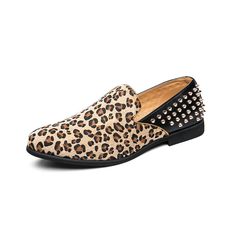 Leopard Pattern Rivet Men's Loafers