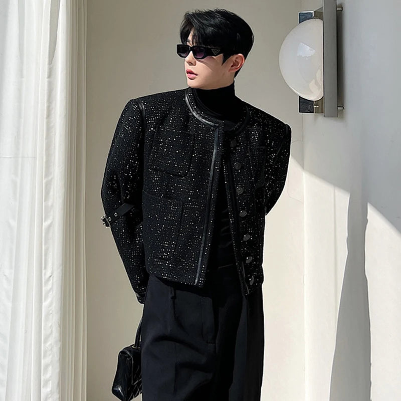 Fashion Casual Leather Outline Sequin Jacket