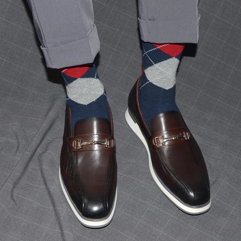 Horsebit Appliques Embossed Croc Texture Loafers