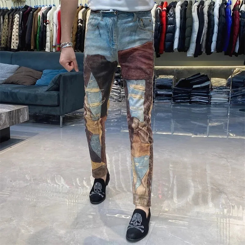 Patchwork Contrast Color Stitching Jeans