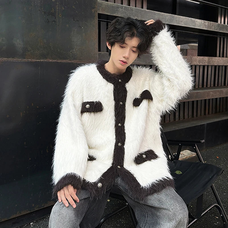 Knitting Round Collar Multi Pocket Cardigan