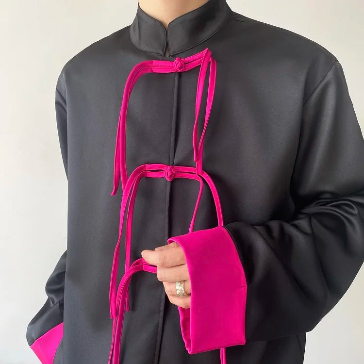 Chinese Style Buckle Stand Collar Shirt