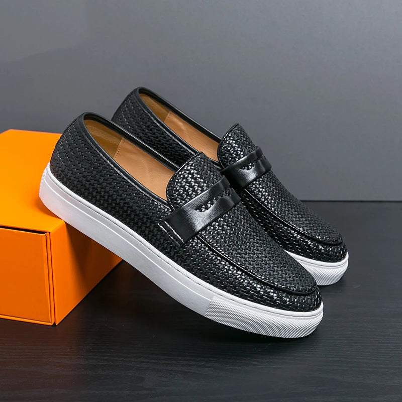 Soft Casual Leather Woven Loafers