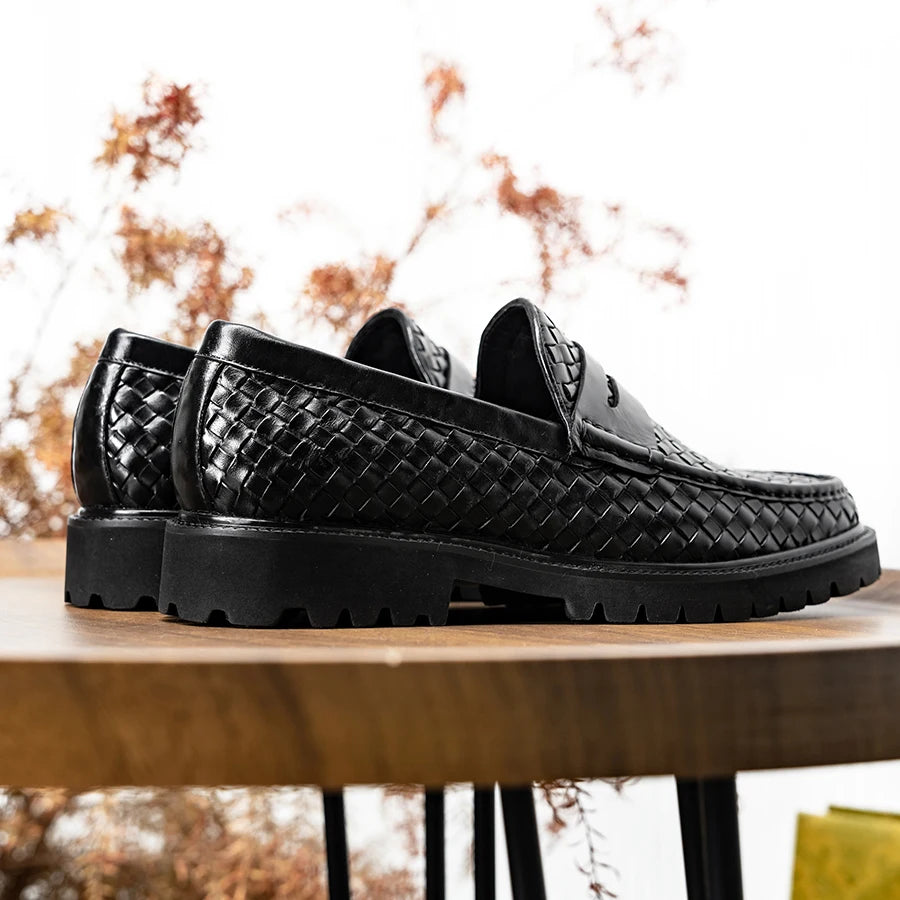 Elegant Woven Leather Slip-Ons Loafers