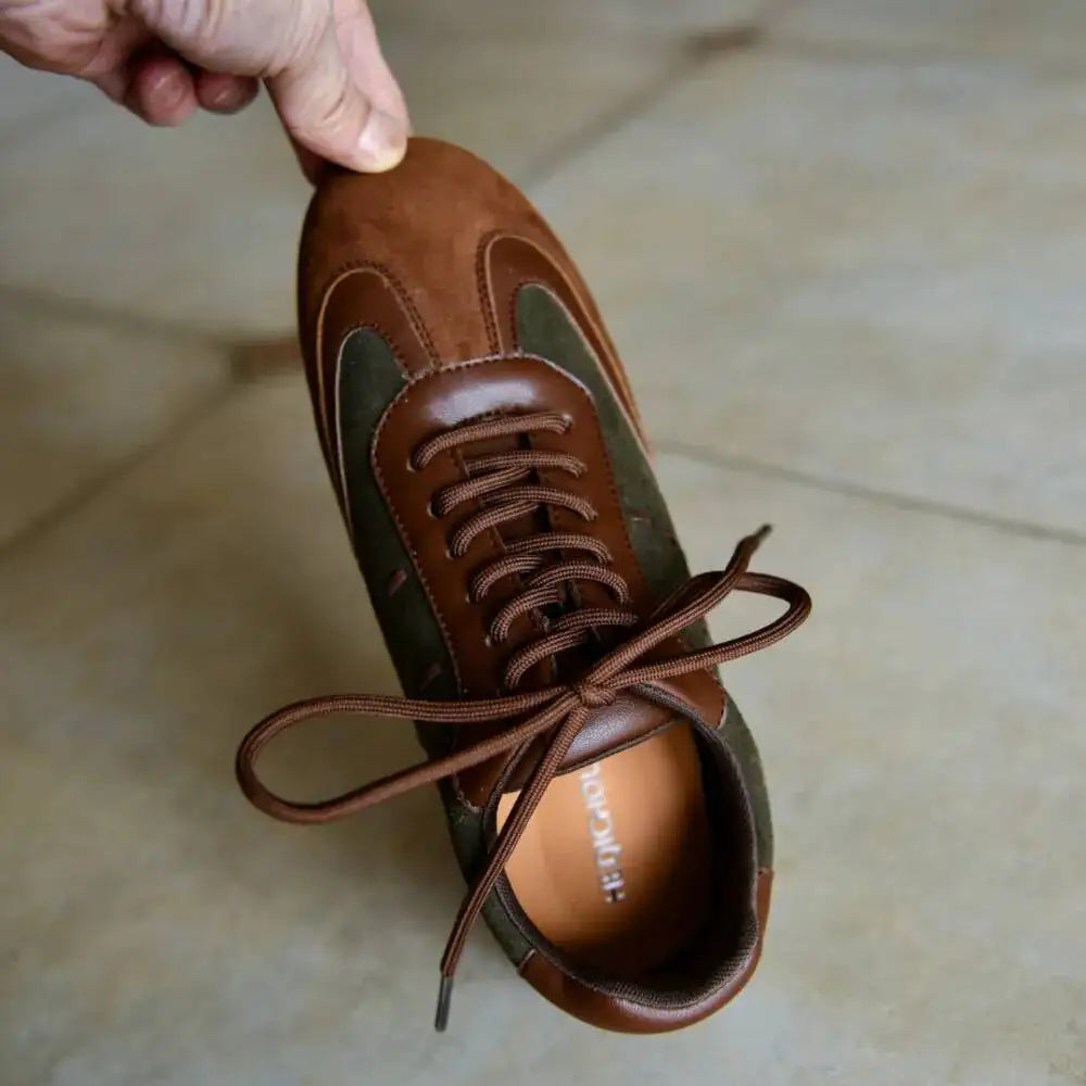 Vintage Suede Leather Lace-Up Sneakers