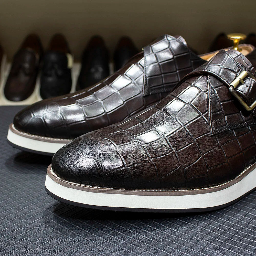 Crocodile Leather Single Buckle Monk Shoes