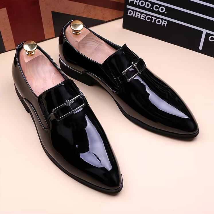 Pointed Toe Shiny Leather Dress Shoes