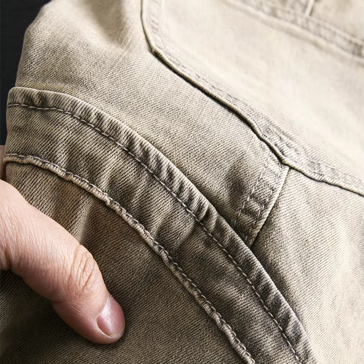 Brown Washed Denim Pockets Jeans